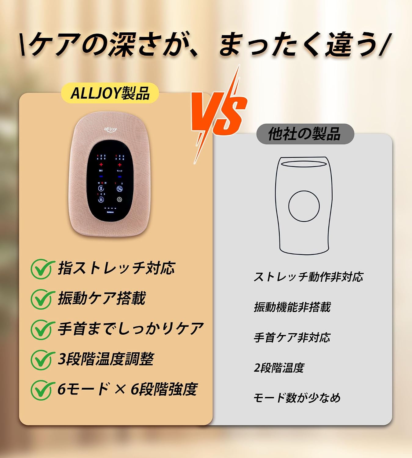 ALLJOY 指ストレッチ×振動機能 ハンドケア 温感 ツボ押し 手のひら・指・手首を包み込む 指圧 エアバッグ 6モード 6段階強度 手のリラックス 保湿 コードレス 両手対応 男女兼用 収納袋付き 父の日 誕生日 プレゼント ギフトに最適