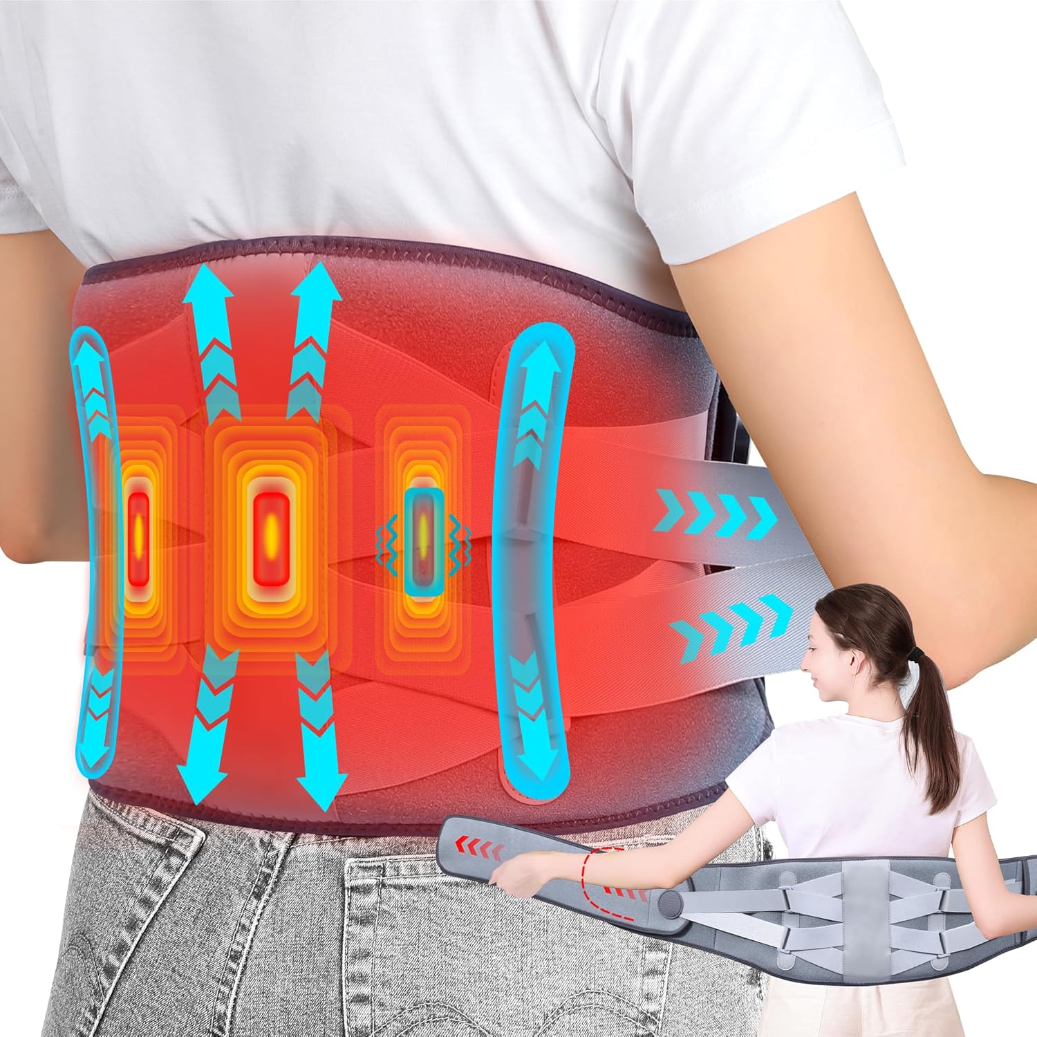 ALLJOY Lower Back Pain Belt Lumbar Heating 3-Level Temperature Adjustment Lumbar Support 5-Level Vibration Lower Back Pain Relief Lumbar Heating Goods Large Size Extension Belt Included Electric