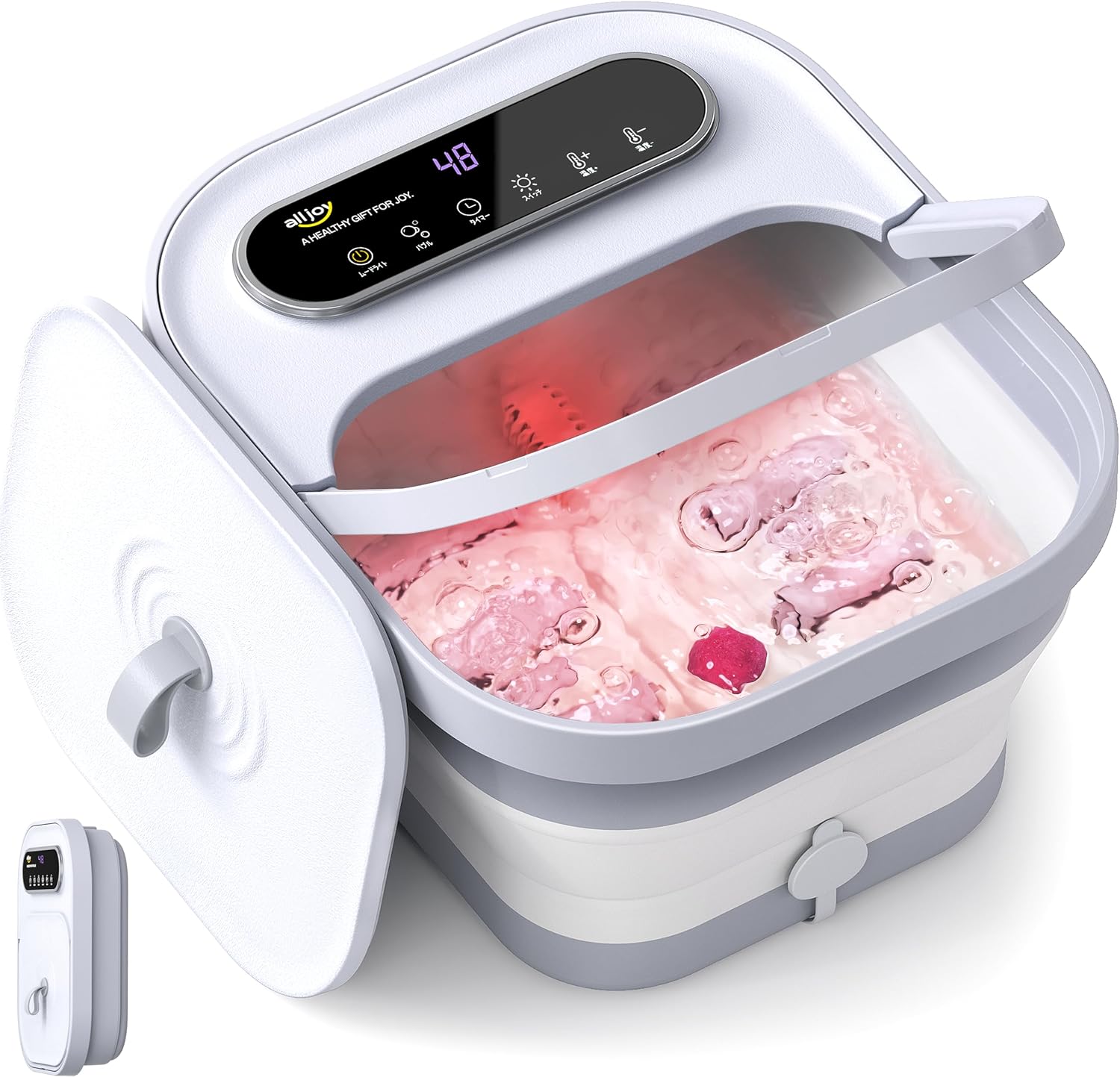 ALLJOY フットバス 10L大容量 折りたたみ 保温機能付き 足湯器 バブル機能 35℃～48℃の温度調節 6段階タイマー デジタルパネル 過熱防止 電動足湯器 コンパクト収納 ローラー 軽石付き 角質除去 足の冷え対策 リラックスグッズ 父の日ギフト 敬老の日 プレゼント